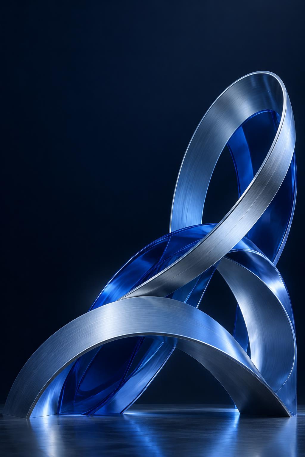 Sculptural blue and silver ribbons
